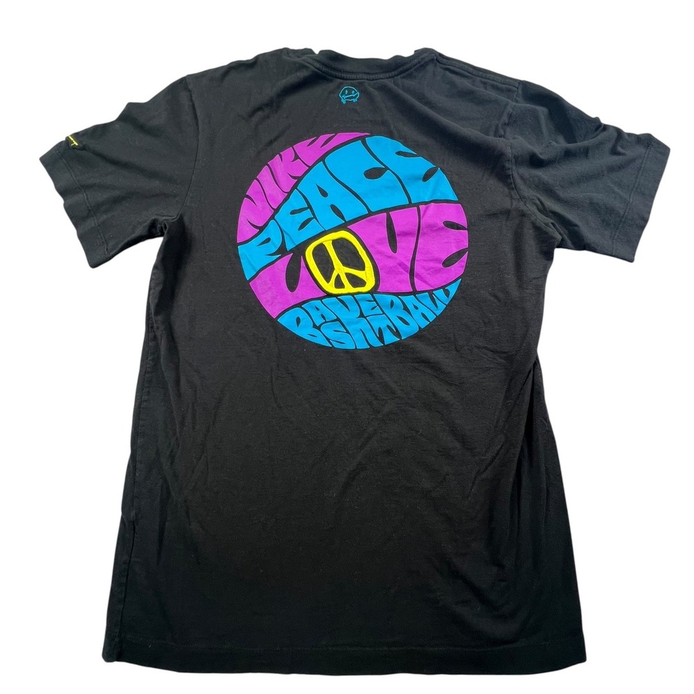 Nike T-Shirt Mens Small Black Peace Love Basketball Mushroom Graphic Tee Small